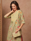 Green Floral Sequins Kurta