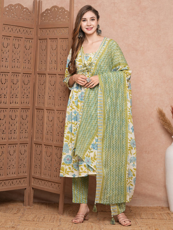 Floral Mirror Embroidered Kurta Set