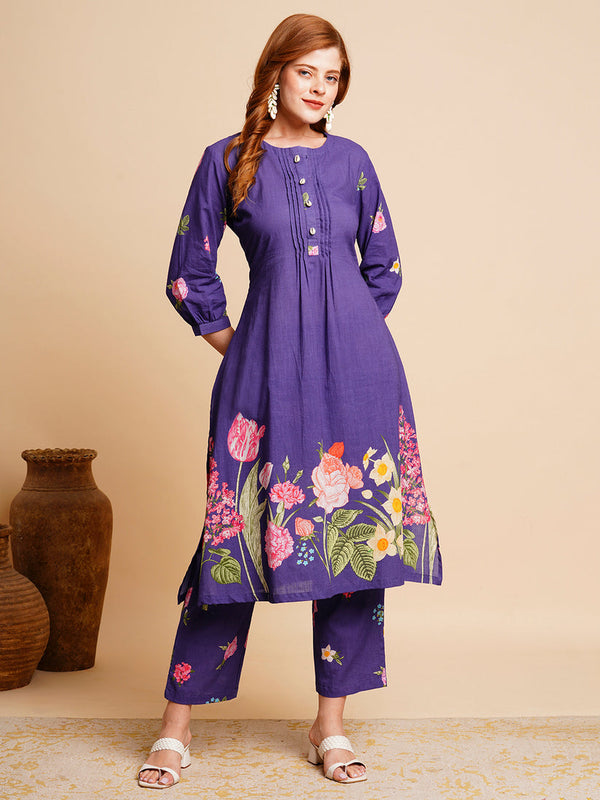 Floral Coined A-Line Kurta Set