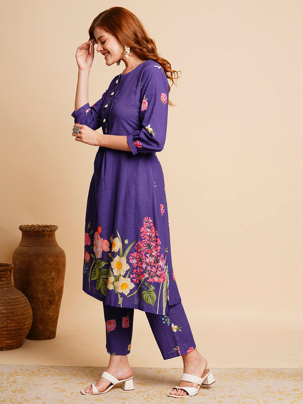 Floral Coined A-Line Kurta Set