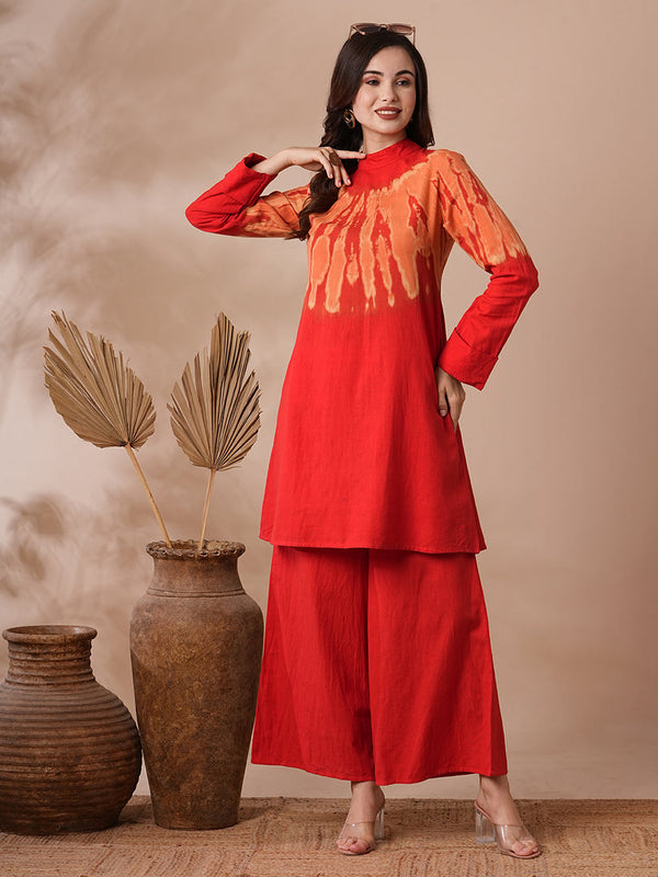 Shibori A-line Kurti Set
