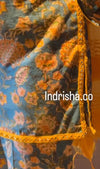 blue and yellow floral print cotton kurta set