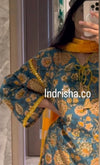 blue and yellow floral print cotton kurta set