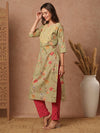 Green Floral Sequins Kurta