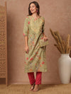 Green Floral Sequins Kurta