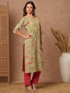 Green Floral Sequins Kurta