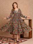 Ethnic Animal Print Flared Midi Dress